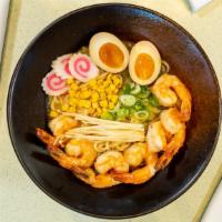 Shrimp Noodles · Pork bone broth with Shoyu (soysauce) and Deep fried Shrimp