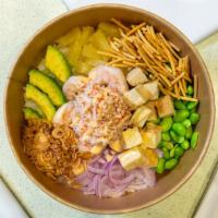 Hawaiian Bowl (Cooked) · Shrimp, Kani (shredded imitation crab meat), Organic Tofu, Edamame, Avocado, Pineapple, Swee...