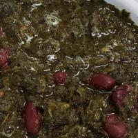 (S1). Ghormeh Sabzi · Sautéed herbs (parsley, spinach, fenugreek, chives) cooked with dried limes, a chunk of shou...