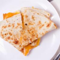 Quesadillas · Cheddar, monterey jack, and mozzarella cheese grilled inside a soft flour tortilla served wi...
