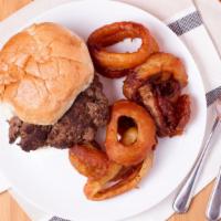 Hamburger · Homemade beef patty grilled to order served with lettuce, tomato, and onion.