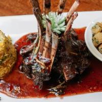 Lamb Chops · (8) Seasoned with Judy’s special herbs and spices and grilled to perfection served with a ro...
