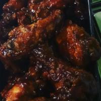 Honey Bbq Wings · Six piece party wings dipped in our homemade honey BBQ sauce.