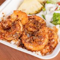 Cajun Shrimp · Gluten-Free. Sauteed in garlic cajun sauce. Served over rice, side salad, and 2 pineapple we...