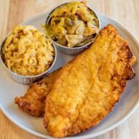 Fried Fish · Served with mac and fried cabbage.