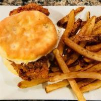 Chicken Biscuit · Bell & Evans boneless breast (deep fried or pan fried) on a buttermilk biscuit with honey. C...