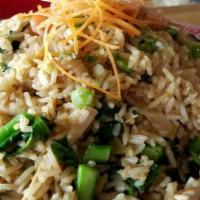 Spicy Basil Fried Rice · Basil fried rice with egg, bell pepper, onions, cherry tomatoes, fresh Thai chili, cucumber,...