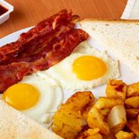 Original Breakfast Platter With Meat · 2 eggs any style with choice of breakfast meat, home fried potatoes, toast and jelly.