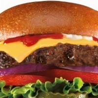Cheeseburger · Single beef burger with American cheese, lettuce, tomato and red onion plus 1 side.