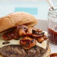 Shroom Cheeseburger · Single beef burger with grilled mushrooms, Mozzarella cheese,  lettuce, tomato and red onion...