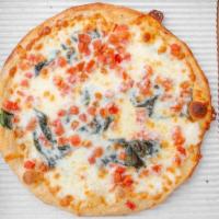 Margherita Pizza · Fresh tomatoes, fresh basil, mozzarella cheese, and extra virgin olive oil.