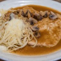 Chicken Marsala · Marsala wine, mushrooms, garlic with linguini. Served with a house salad, fresh bread and bu...
