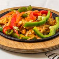 Fajita Express · Grilled chicken or steak; mixed with sauteed, peppers, onions, and tomatoes served with lett...