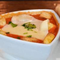 Roasted Tomato Bisque · Creamy Vegetarian Roasted Tomato Soup Finished w/ Cream Sherry, Served w/ Grilled Cheese Cro...