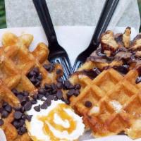 Build A Waffle · Choose your drizzle and choose your topping. Additional drizzle and toppings for an addition...