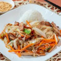Yakisoba · Stir fried veggies with noodles. Served with rice.