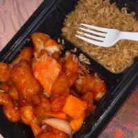 Dinner Sweet And Sour Chicken · Served with steamed white rice.