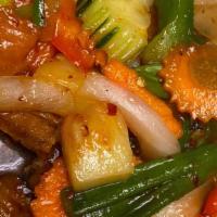 Sweet And Sour  · Sautéed with pineapple, cucumber, onion, and bell peppers.