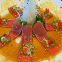 Pepper Tuna Tataki · Slices of peppered tuna served w. ponzu sauce