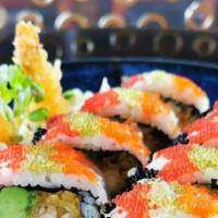 *Nikki House Special Roll · Tempura shrimp, eel, cucumber, avocado, radish sprouts, crab salad & tobiko.