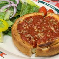 Junior Deep Dish And Salad Combo Lunch · Choice of one of our Famous Jr Deep Dish Spinach, Cheese or Pepperoni Pizza served with a Si...