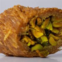 Bourma Pistachios · Vegetarian. Thin vermicelli stuffed with pistachios and sweetened with sugar syrup.