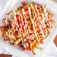Salchipapas / Sausages Mixed With Potato · Agrega papas fritas for un costo adicional. / Add fries for an additional cost.