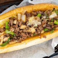 Veggie Cheesesteak · Ribeye steak, bell peppers, grilled onion, grilled mushrooms and swiss cheese.