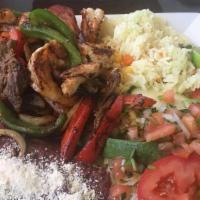 Fajita Mix  · served with rice beans salad and two corns tortilla