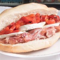 Prosciutto With Mozz & Red Peppers(Small) · Thin sliced Italian ham with fresh mozzarella cheese, red roasted peppers, extra virgin oliv...