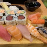 Sushi B · tuna ,salmon,white fish ,shrimp,mackerel,crab stick  with california and spicy tuna roll