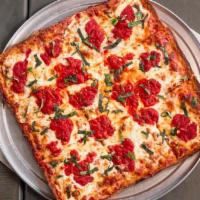 The Parlor Pizza · Most popular. Thin crust square, fresh Mozzarella, plum tomatoes, fresh garlic, and basil.