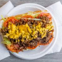 Philly-Style Cheesesteak Sub · Just 100% beef ribeye steak or 