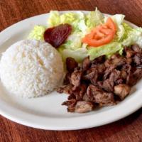Fried Beef (Carnita Frita) · It comes with rice & beans and salad  or switch out for plantains (viene acompañada con arro...