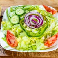 Garden Salad · Iceberg lettuce, cucumbers, tomatoes, green peppers and onions.