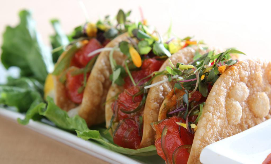Poke Tacos · Tuna or salmon.
*Consuming raw or undercooked meats, poultry, seafood, shellfish, or eggs may increase your risk of foodborne illness.