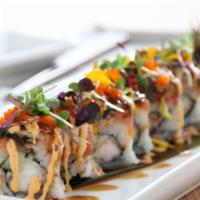 R620 Roll · shrimp tempura, avocado, topped with spicy tuna, eel, spicy mayo and eel sauce