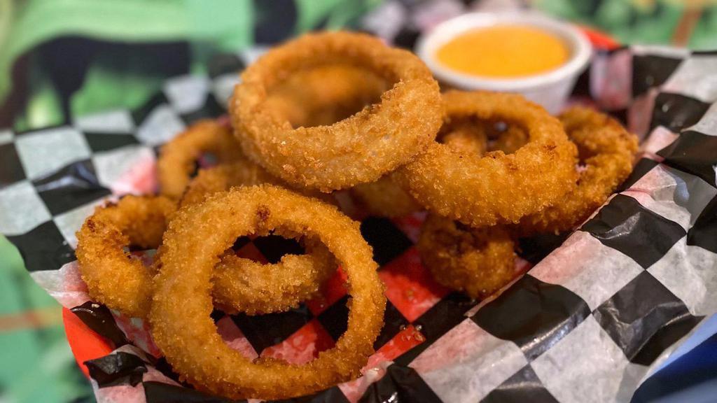Onion Rings · Served with boom boom sauce.