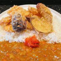 Veggie Tempura Curry Over Rice · 10 pcs Vegetables. Served with Miso Soup