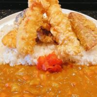 Mixed Tempura Curry Over Rice  · 3 pcs Deep Fried Breaded Shrimps. Served with Miso Soup
