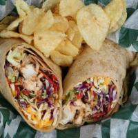 Thai Chicken Wrap · Grilled marinated chicken and asian slaw with cheese blend, pico de gallo and sriracha honey...