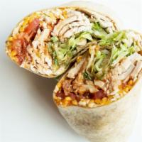 Sweet Bourbon Bbq Wrap · Grilled marinated chicken with shredded cheddar, bacon, sweet  bourbon BBQ sauce, onions, sh...