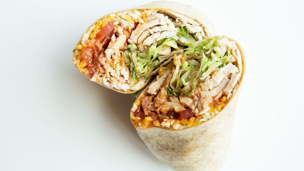 Sweet Bourbon Bbq Wrap · Grilled marinated chicken with shredded cheddar, bacon, sweet  bourbon BBQ sauce, onions, shredded lettuce and tomatoes.