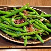 Sautéed Green Beans - Side · Fresh green beans sautéed with onions and bacon