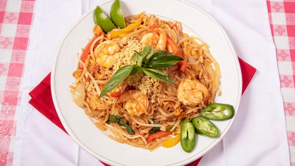 Pad Thai (Any Meat) · Thin flat rice noodle stir fried with meat, bean sprout, scallion, peanut in the Thai special brown sauce. Is also hot and spicy. Can make it non-spicy, put that you don’t want spice in the notes.