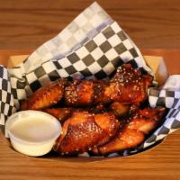 Cold Smoked Wings · 8 ex bourbon barrel stave smoked wings served dry or tossed in buffalo with your choice of s...