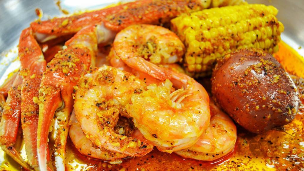 Seafood Comb A · Include 1/2 lb snow crab, and 1 lb gulf shrimp. Served with egg, corn, potato, and sausage. No substitution, additional item will be charged at regular price. No price reduction of any sort on item requested for removal from bags.