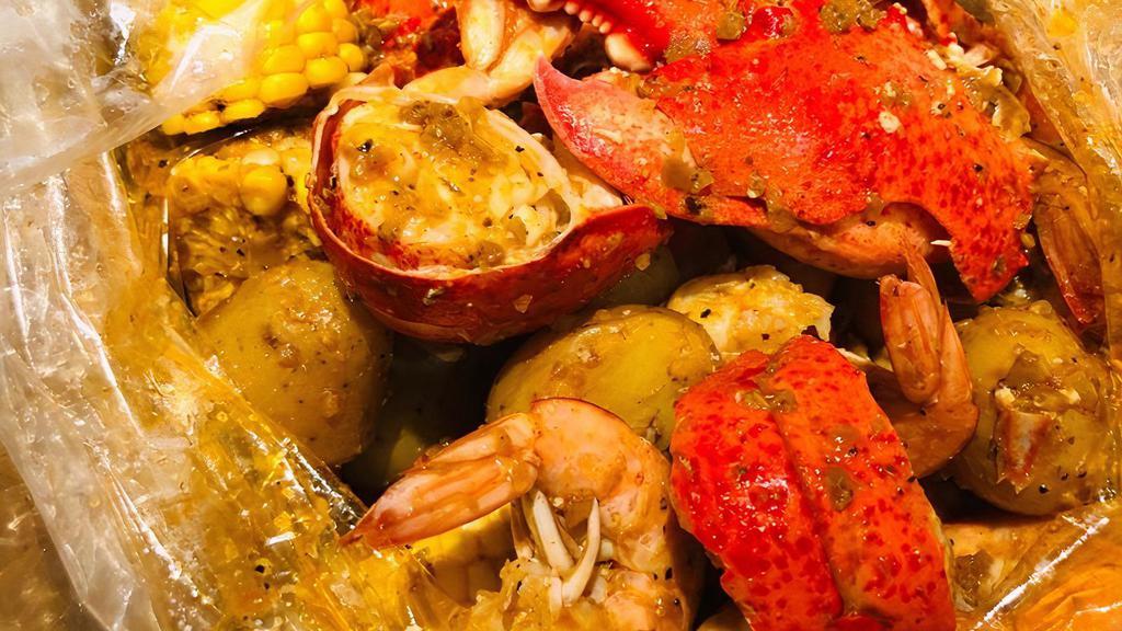 Seafood Comb B · Include 1 piece lobster tail, 1/2 lb scallop, and 1/2 lb gulf shrimp. Served with egg, corn, potato, and sausage. No substitution, additional item will be charged at regular price. No price reduction of any sort on item requested for removal from bags.