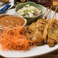 A4 Satay (4) · Your choice of chicken, beef or pork, grilled marinated skewered meat and served with peanut...