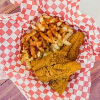 Big A'S · Three piece catfish with fries and pop
